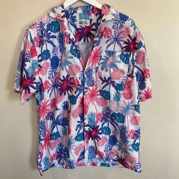 Uzzi Amphibious Gear Hawaiian Shirt Button Down Mens Medium Pineapple Palm Trees - Picture 1 of 4